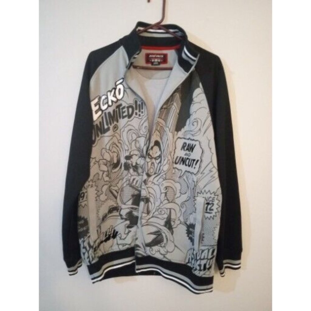 Vintage Ecko Unltd Comic Pattern Track Jacket Rare Htf Men's Large